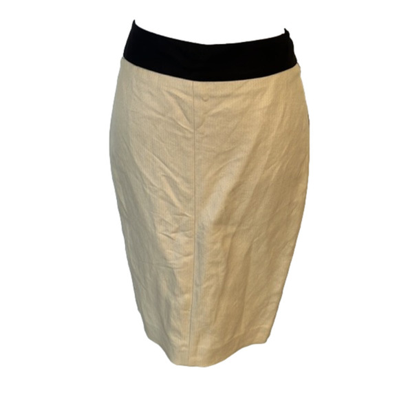 MNG Skirt size 2 Ivory Black Linen Straight Pencil Herringbone Knee Suit - Picture 1 of 7